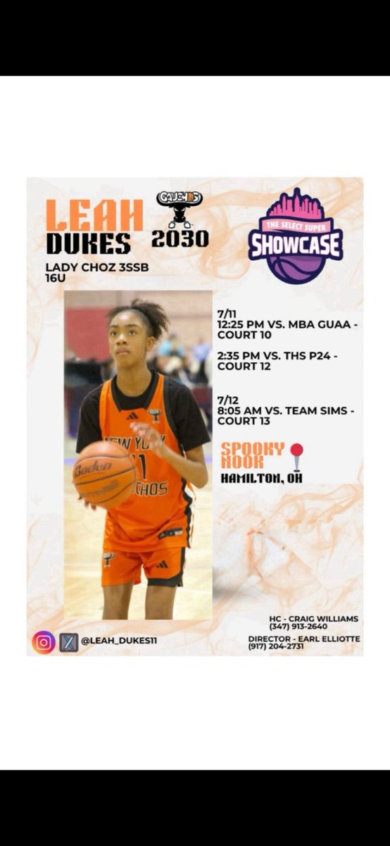 Leah Dukes (@leah_dukes11) on Twitter photo Ready to compete in Ohio with 16U 3SSB
<a href="/nygauchos/">New York Gauchos</a> <a href="/SelectEventsBB/">Select Events Basketball</a> at Super Showcase.
#22
<a href="/LadyChozNYC/">Lady Choz</a>
<a href="/NookBasketball/">SpookyNookBasketball</a> Ready to compete in Ohio with 16U 3SSB
<a href="/nygauchos/">New York Gauchos</a> <a href="/SelectEventsBB/">Select Events Basketball</a> at Super Showcase.
#22
<a href="/LadyChozNYC/">Lady Choz</a>
<a href="/NookBasketball/">SpookyNookBasketball</a>