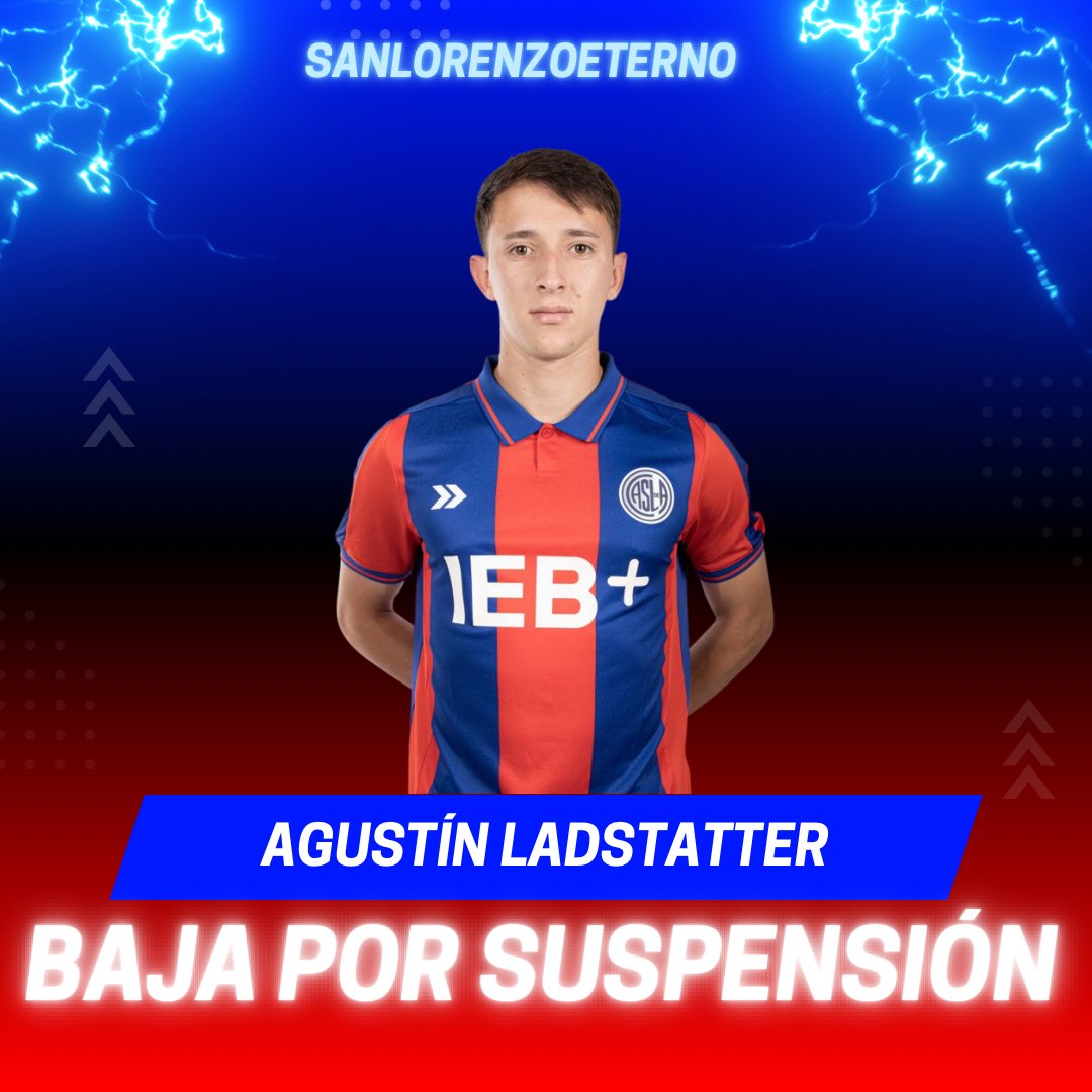 SanLEterno's tweet photo. Baja confirmada en #SanLorenzo

Agustín #Ladstatter no estará disponible este viernes ante Talleres en Córdoba.

El juvenil fue expulsado en el último partido de la Reserva y deberá cumplir una fecha de suspensión. https://t.co/0cqWdrzIVv