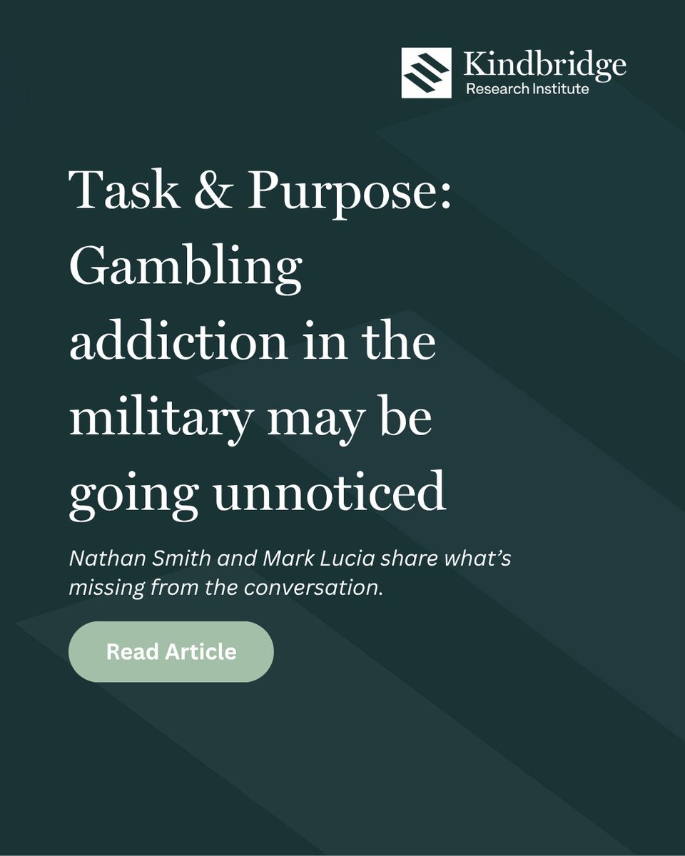 Kindbridge Research Institute (@kr_institute) on Twitter photo 🎖️ We’re proud to have been recently featured in Task & Purpose, a leading voice on military life and culture. In the article, we provide insights on #gamblingdisorder in the military and our Veterans Recovery Program.
📰 Read the full article: lnkd.in/gfU6aQSc 🎖️ We’re proud to have been recently featured in Task & Purpose, a leading voice on military life and culture. In the article, we provide insights on #gamblingdisorder in the military and our Veterans Recovery Program.
📰 Read the full article: lnkd.in/gfU6aQSc