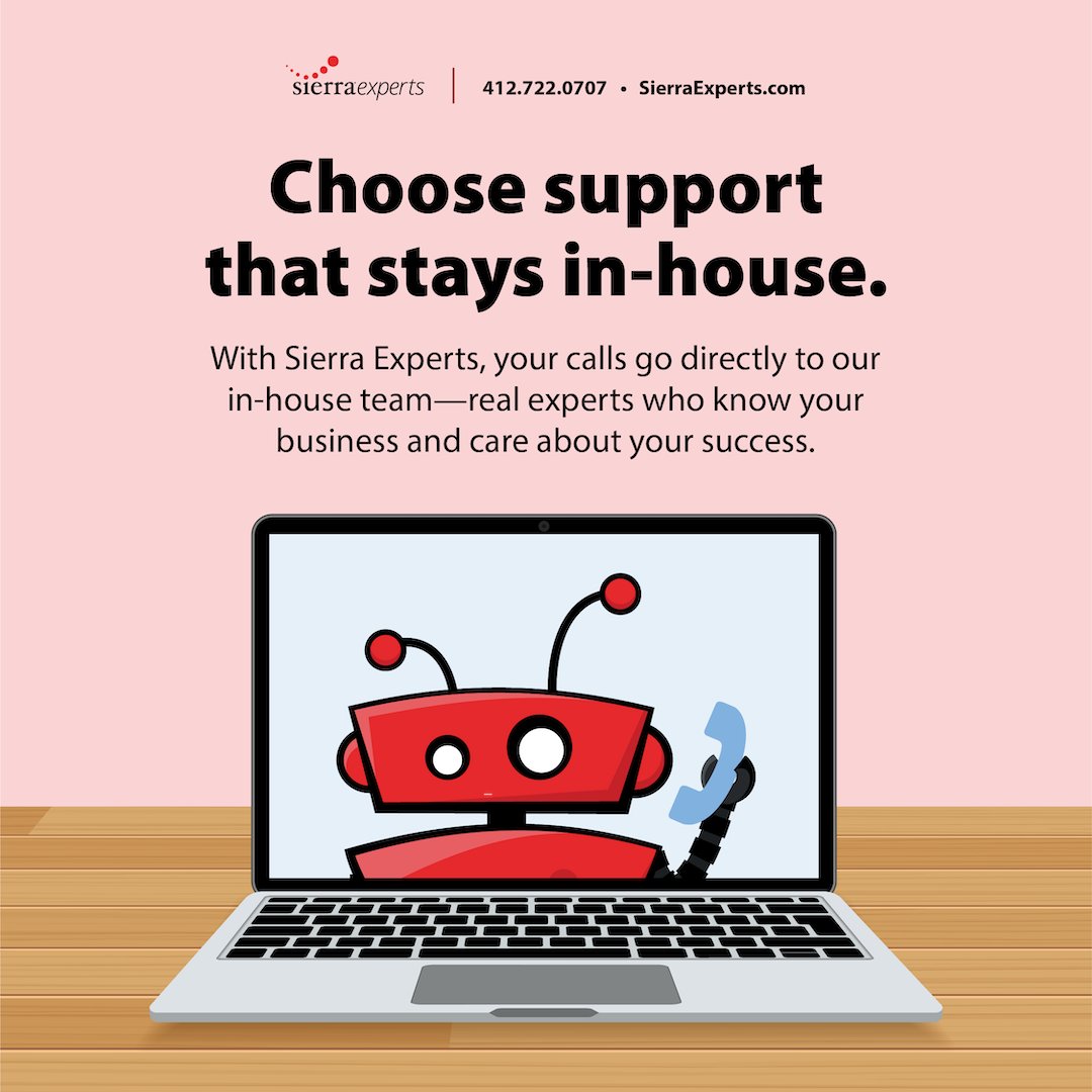 SierraExperts's tweet image. Unlike most IT companies, Sierra Experts doesn’t outsource support. You’ll always speak directly with our in-house team.

Talk to us today 412-722-0707

#TeamSierra #MSP #NoOutsourcing #SierraExperts