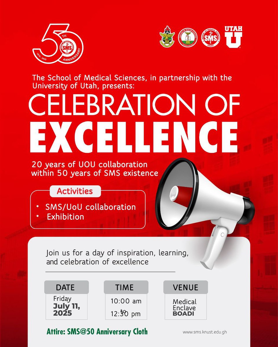 Join us for the CELEBRATION OF EXCELLENCE, marking 20 years of collaboration between the School of Medical Sciences (SMS) and the University of Utah (UOU), as well as 50 years of SMS's existence.🤩

#SMSAt50