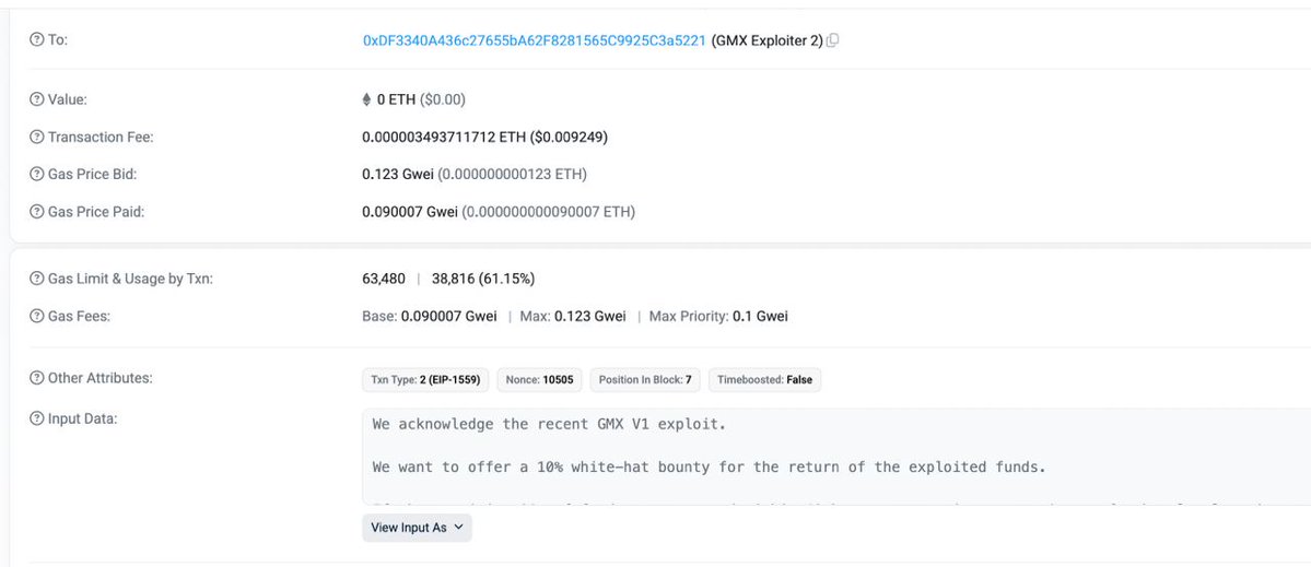 🚨 BREAKING: 🚨 Nuovo: L'exchange GMX offre un premio del 10% al hacker per il recupero dei fondi rubati