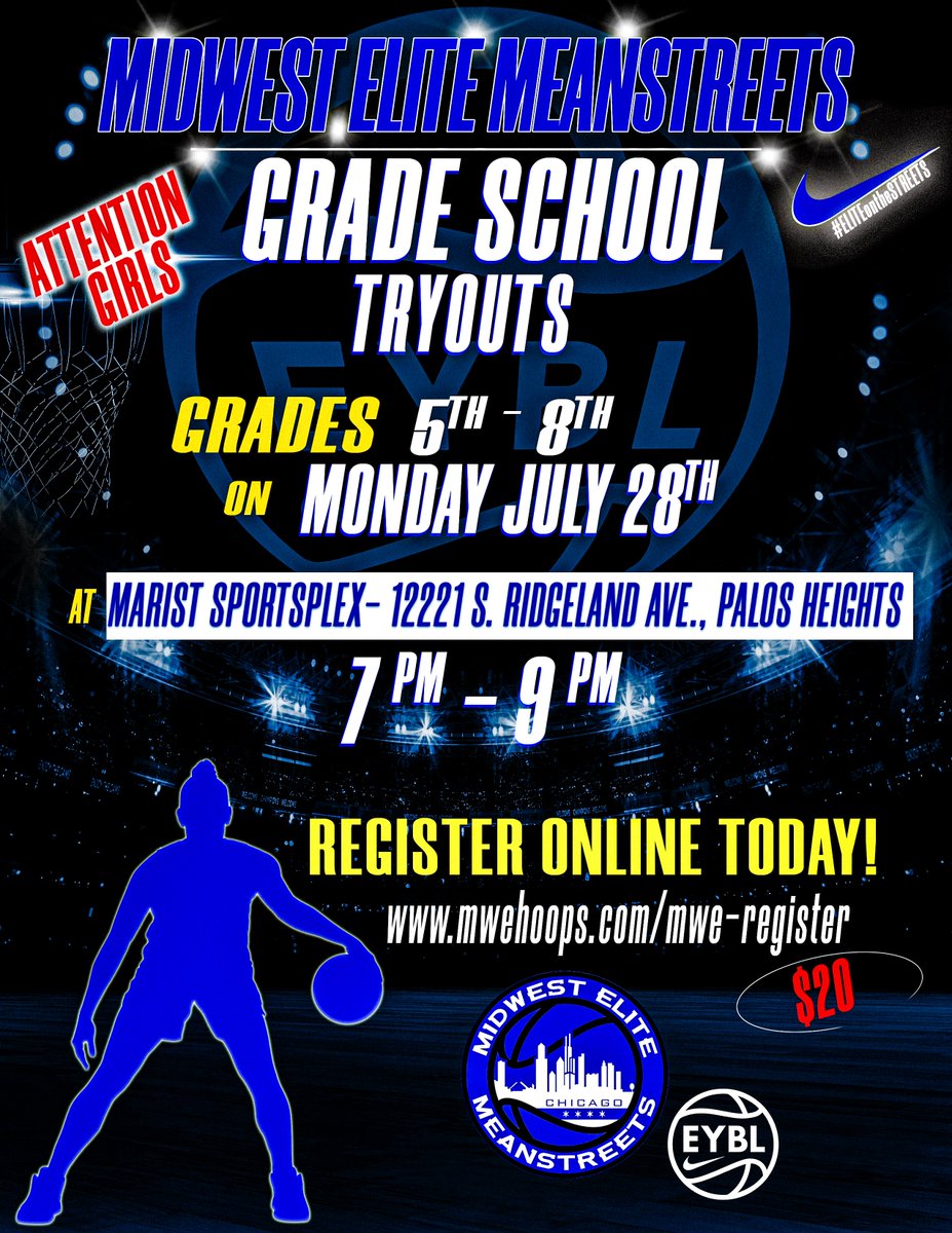 Midwest Elite Meanstreets EYBL (@mwehoops_eybl) on Twitter photo The first one was 🔥 — now we’re turning it up a notch.
Over 30 hungry hoopers hit the floor for our first grade school tryout, and the energy was unmatched.
We’re back for Round 2.
📅 Monday, July 28
⏰ 7–9 PM
📍 Marist Sportsplex — Palos Heights
If you’re a girl in grades The first one was 🔥 — now we’re turning it up a notch.
Over 30 hungry hoopers hit the floor for our first grade school tryout, and the energy was unmatched.
We’re back for Round 2.
📅 Monday, July 28
⏰ 7–9 PM
📍 Marist Sportsplex — Palos Heights
If you’re a girl in grades