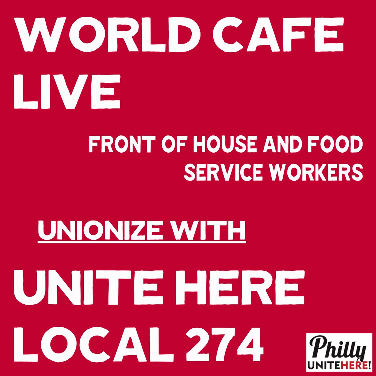 UNITEHEREPhilly's tweet image. UNITE HERE Local 274 is excited to welcome World Cafe Live's front of house and food service workers into our union!