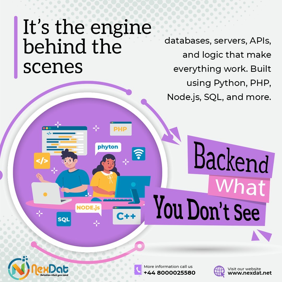 Nex_dat's tweet image. 👨💻 Frontend vs Backend – What’s the Difference?
Ever wondered what really separates the frontend from the backend in web development? 🤔
Swipe through our carousel post to learn more!
#FrontendVsBackend #WebDevelopment
#FullStackDeveloper
#BackendDevelopment