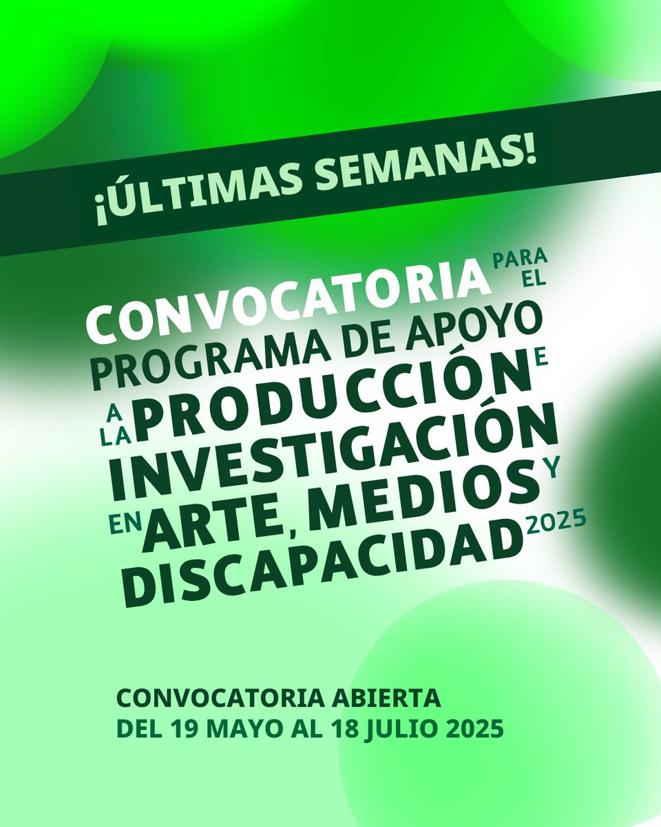 Centro Multimedia del Cenart (@cmm_cenart) on Twitter photo ¡Últimas semanas de la convocatoria Programa de Apoyo a la Producción e Investigación en Arte, Medios y Discapacidad 2025!
Revisa las bases completas: papiam.cenart.gob.mx/bases
✉️ Si tienes dudas con tu postulación, escríbenos a arteymedios@cultura.gob.mx ¡Últimas semanas de la convocatoria Programa de Apoyo a la Producción e Investigación en Arte, Medios y Discapacidad 2025!
Revisa las bases completas: papiam.cenart.gob.mx/bases
✉️ Si tienes dudas con tu postulación, escríbenos a arteymedios@cultura.gob.mx