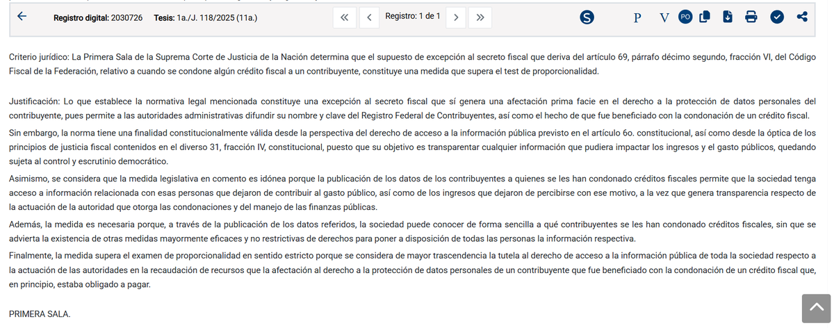 CrvFabiola's tweet photo. La SCJN determinó que la publicación de los datos personales de los contribuyentes que gozaron de la condonación de un crédito fiscal, es una medida constitucional al superar el test de proporcionalidad al priorizar la transparencia y el acceso a la información pública. https://t.co/MdcxNuW1YJ