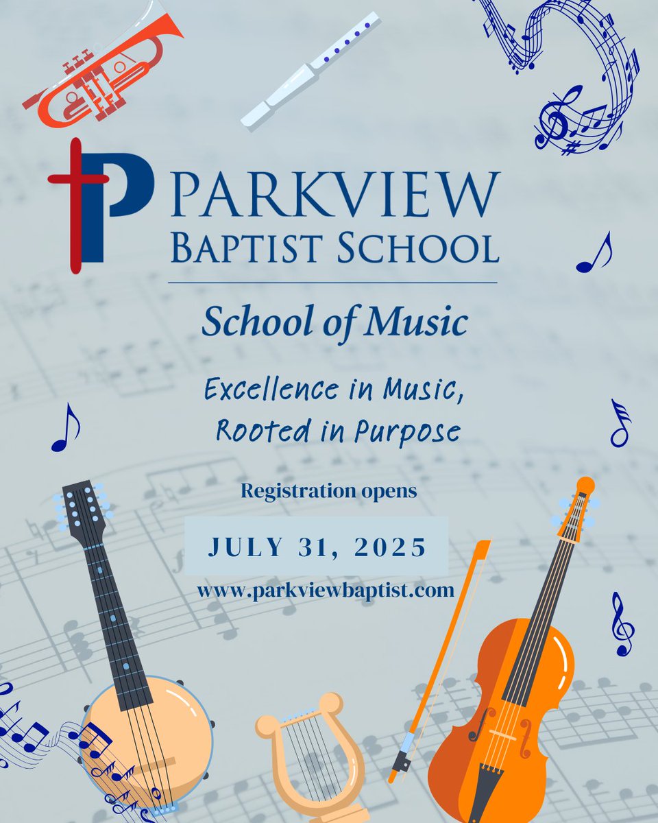 🎶 Registration for the Parkview Baptist School of Music 2025–2026 opens July 31! 🎹🥁
PBSOM offers private lessons in piano, voice, guitar, drums, ukulele, and more!
🔗 Learn more + register: parkviewbaptist.com/blog/
#PBSOM #AbundantLifeAtPBS #PBSArts #StudentLifeatPBS