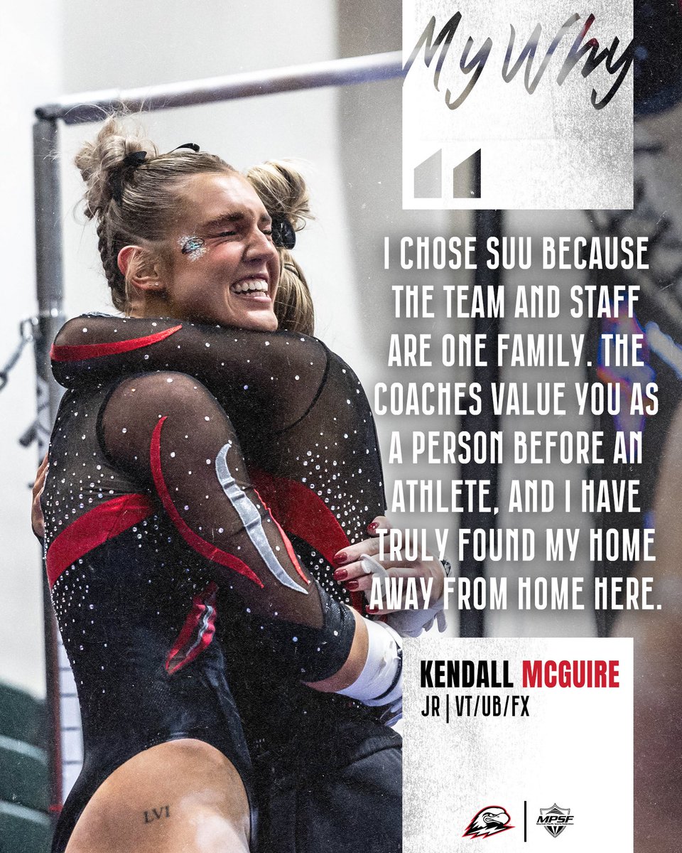 Junior gymnast Kendall McGuire shares her "𝐖𝐡𝐲" for choosing SUU, a place where she's found family, support, and a true home away from home.

#OneFamilyOneFight ⚡️ #TBirdNation ⚡️ #RaiseTheHammer
