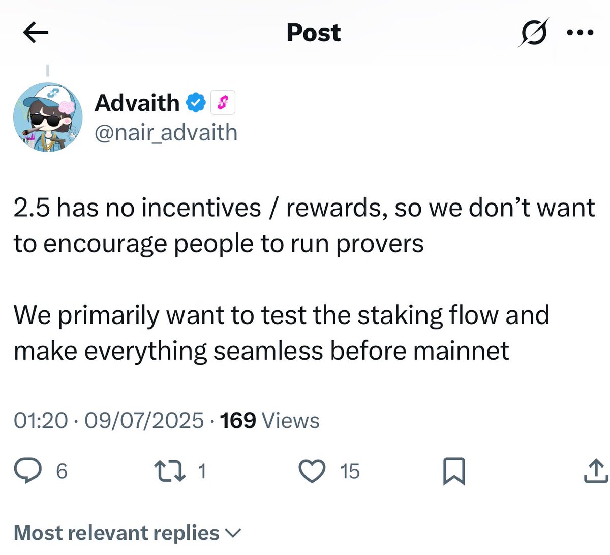 Stage 2.5 of <a href="/SuccinctLabs/">Succinct</a> got no incentives or rewards attached to it. 

It’s just for testing the staking platform before mainnet! 

Interesting!! 

Gprove provers