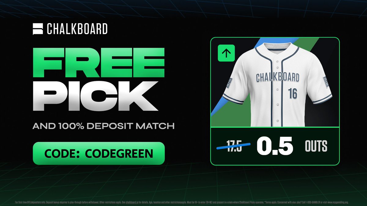 Cgpropz's tweet image. Score a FREE pick + 100% deposit match with “CODEGREEN” on Chalkboard!
Link : streaks.chalkboard.io/cUPZ/5mc35g98
#Chalkboard #ChalkboardFantasy #dfs #SportsBettingX