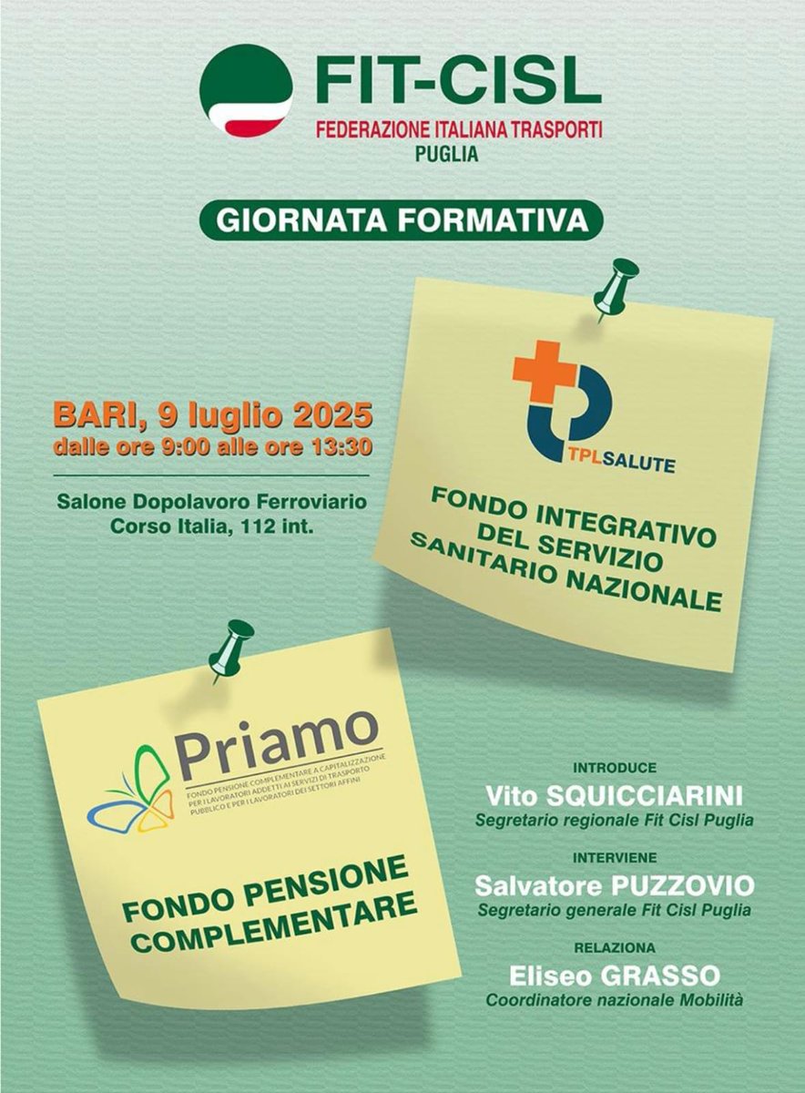 Fit_Cisl_Lecce's tweet photo. Giornata di formazione sul fondo pensionistico Priamo e su Tplsalute con Eliseo Grasso presidente di Priamo e Tpl salute a Bari con Fit-Cisl Puglia https://t.co/54ltV5SvuF