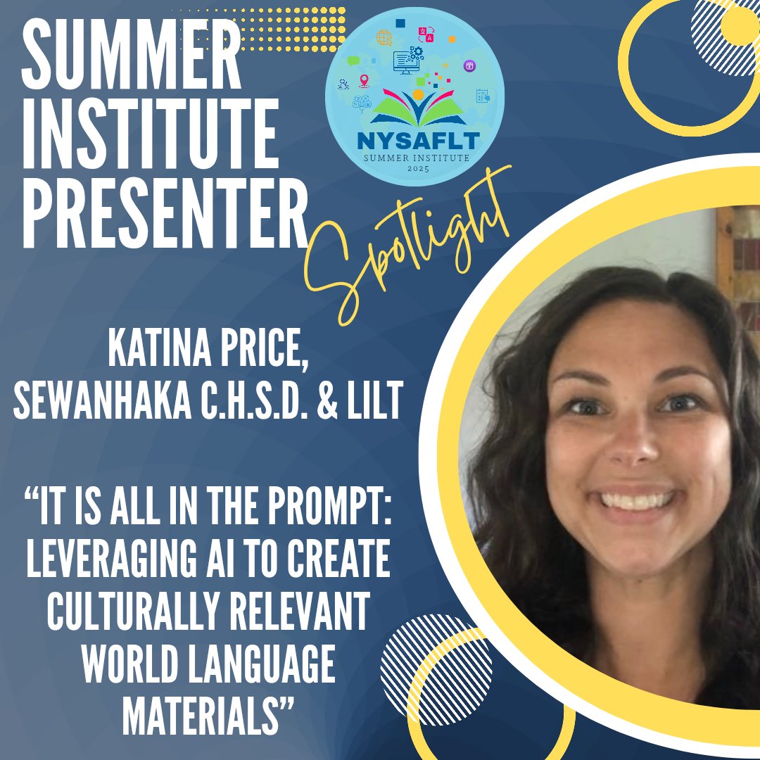 How will AI continue to shape our language classrooms? Come &amp; learn about how you can leverage AI this coming year.  Claudia, Stefanie, Amy &amp; Katina have a lot to share!
Registration is open &amp; scholarships are available. 
nysaflt.org/conferences/su…