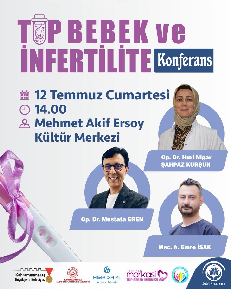 Tüp Bebek Ve İnfertilite Konferansı
Üreme Sağlığı Ve Doğurganlıkla İlgili Toplumun Merak Ettiği Konuların Ele Alınacağı Op. Dr. Mustafa Eren, Op. Dr. Huri Nigar Şahpaz Kurşun Ve Msc. Emre İsak’ın Konuşmacı Oalrak Katılacağı “Tüp Bebek Ve İnfertilite” Tüm Halkımız Davetlidir…