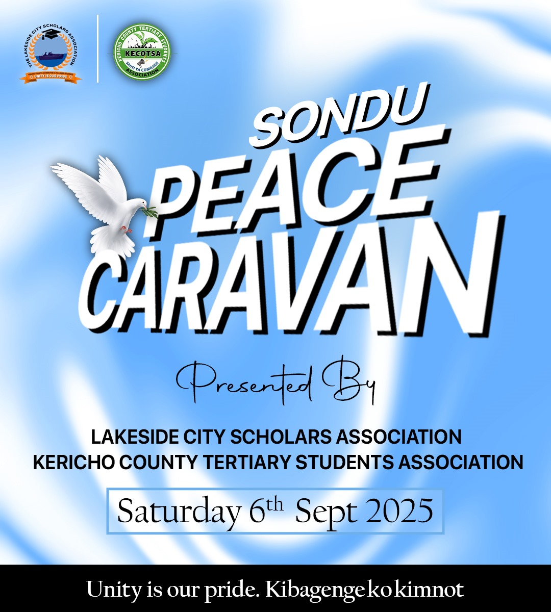 Eve wa Mazingira (@everlyneat36172) on Twitter photo Sparking unity through action!
Join us for the Sondu Peace Caravan as we amplify the call for peace and cohesion across communities.
#youth4Peace
<a href="/LCSA_KISUMU/">THE LAKESIDE CITY SCHOLARS ASSOCIATION (LCSA)</a>
<a href="/KenyaNCCK/">NCCK Kenya</a>
<a href="/NCIC_Kenya/">NCIC Kenya</a>
<a href="/IEBCKenya/">IEBC</a>
@Amani kenya Sparking unity through action!
Join us for the Sondu Peace Caravan as we amplify the call for peace and cohesion across communities.
#youth4Peace
<a href="/LCSA_KISUMU/">THE LAKESIDE CITY SCHOLARS ASSOCIATION (LCSA)</a>
<a href="/KenyaNCCK/">NCCK Kenya</a>
<a href="/NCIC_Kenya/">NCIC Kenya</a>
<a href="/IEBCKenya/">IEBC</a>
@Amani kenya