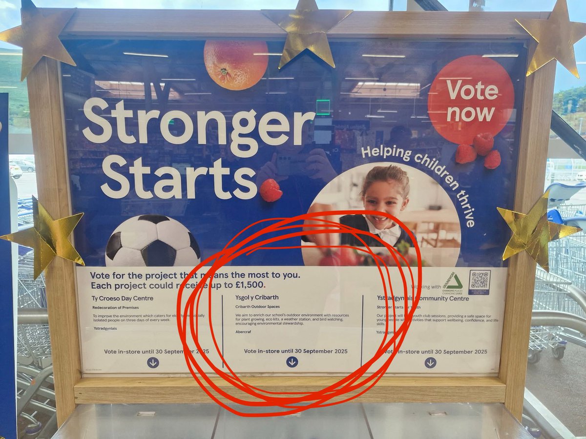 Vote Ysgol y Cribarth in Tesco Stronger Starts 🔵