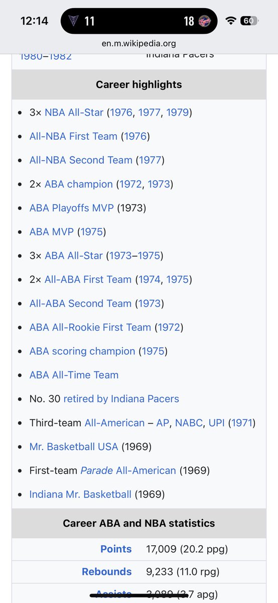 ChrisVeach's tweet photo. @_OnWisconsin_ @AlexGoldenNBA He wasn’t an NBA all star for the Pacers…..(3x for 76ers after the merger and reallocation of players) 

But he was an ABA all star, and MVP, scoring champ and one of the Stars that allowed the Pacers to enter the NBA in the first place. https://t.co/Rorri4KgSS