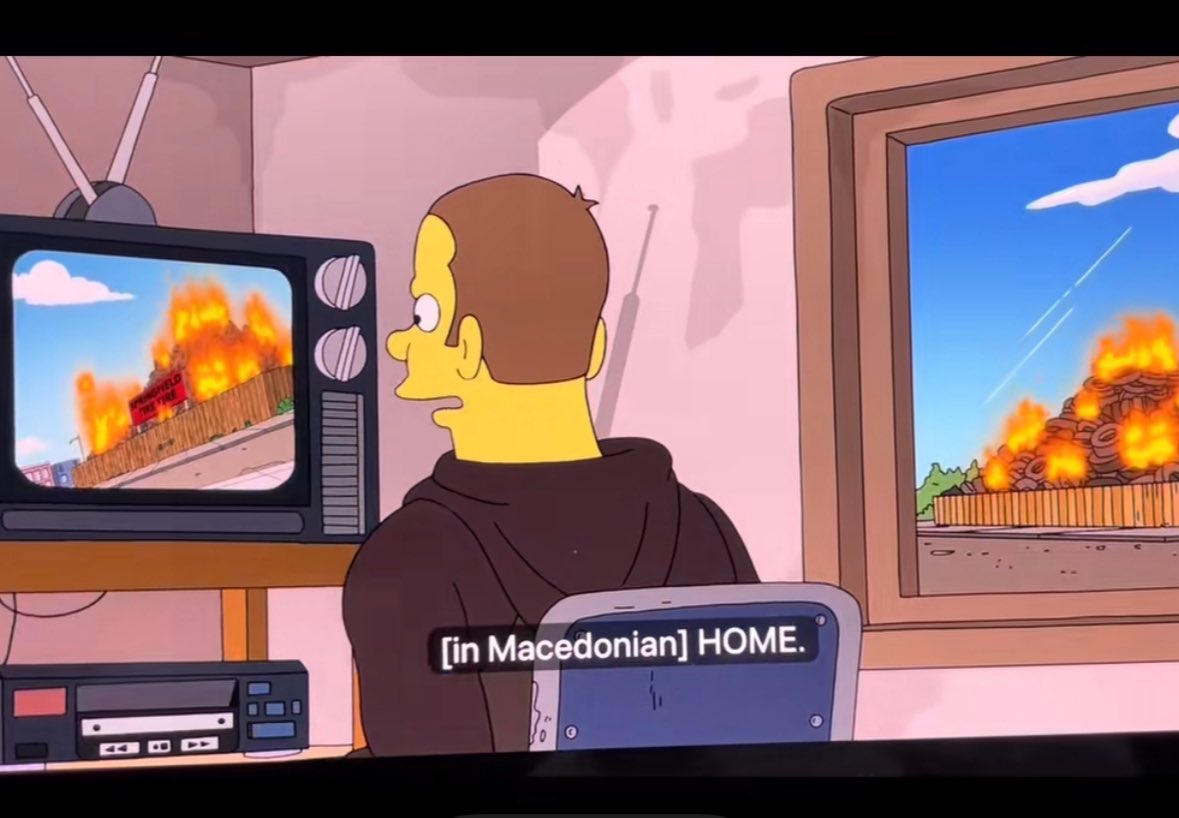 Само што ми текна дека во македонската епизода на симпсонови, типот решава да игра за Спрингфилд затоа што депонијата гори исто како дома во Македонија. 🤣😂😂🤣🤣🤣😂😂😂🤣🤣🤣🤣😂😂😂😂🤣🤣🤣😂😂😂😂😂🤣🤣😂😂🤣🤣😂😂😂🤣🤣🤣😂😂😂😂🤣