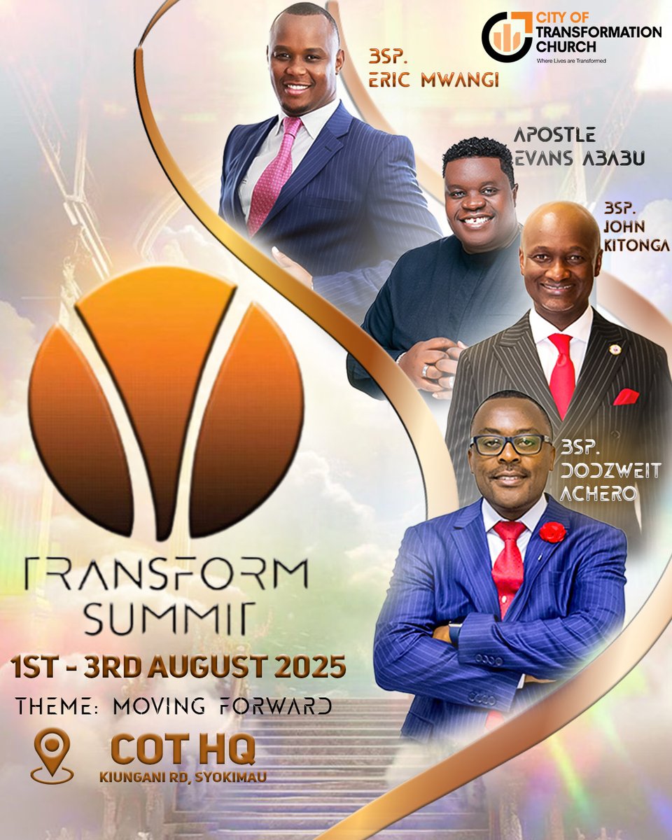 Dodzweit's tweet photo. 🚀 TRANSFORM SUMMIT 2025 — MOVING FORWARD! Mark your calendar for 3 days of impartation, direction, and divine alignment.
🗓 1st–3rd August 2025 📍 COT HQ, Kiungani Rd, Syokimau
Get ready to move forward — in purpose, in power, and in alignment!
#TransformSummit2025 https://t.co/KBNybX2UzF