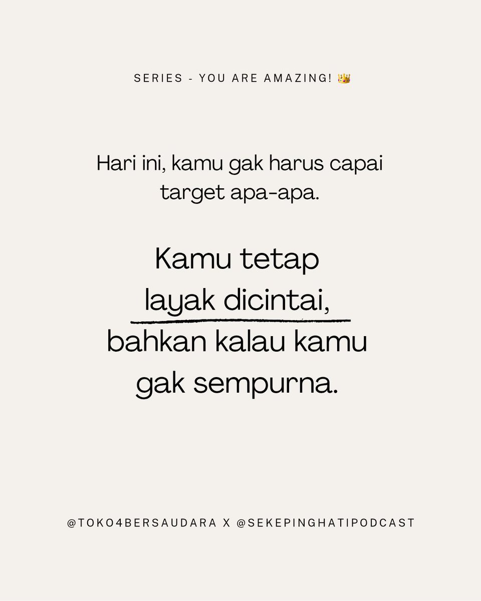 sekepinghatii_'s tweet photo. Pernah ngerasa dihargai cuma kalau kamu jadi ‘baik, nurut, pintar’? Yuk cerita, ini safe space buat sesama anak perempuan pertama.
.
Series "You are Amazing!" - @sekepinghatii_ x @toko4bersaudara https://t.co/vZIPvZKP2P