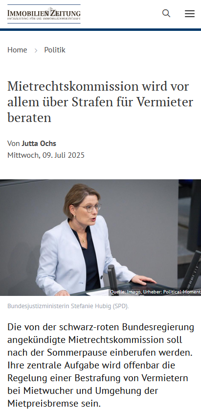 Die Bundesregierung arbeitet mit Hochdruck an der Lösung des Vermieterproblems. 
Wenn Vermieter endlich gerecht bestraft werden, gibt's auch wieder Wohnungen.
iz.de/politik/news/-…