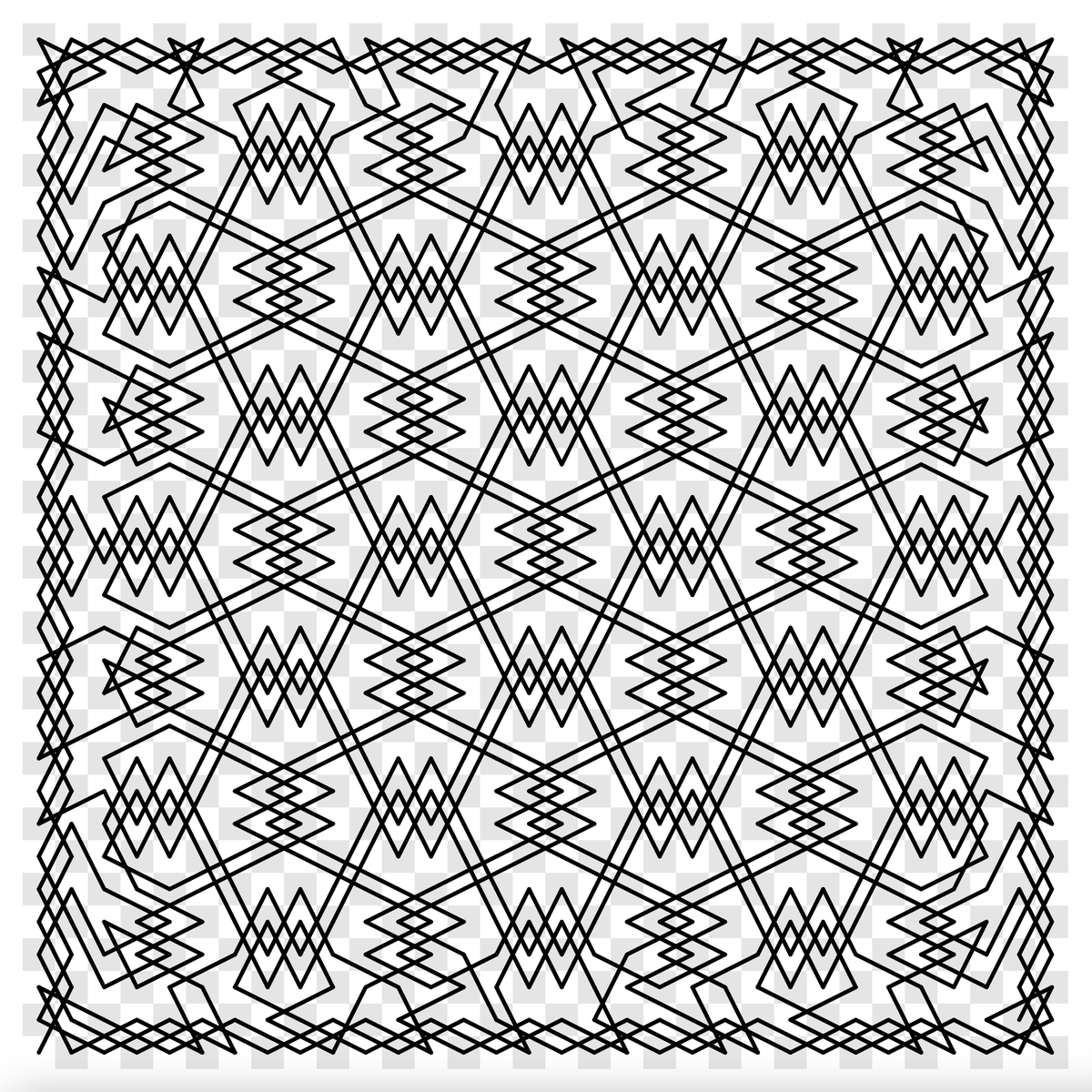 A knight's tour of a 32x32 chessboard. The knight's path can be traced without lifting one's writing implement from the surface of the paper. This tour is close to having 180-degree rotational symmetry and vertical and horizontal mirror symmetries. #mathart #mathsart #chess