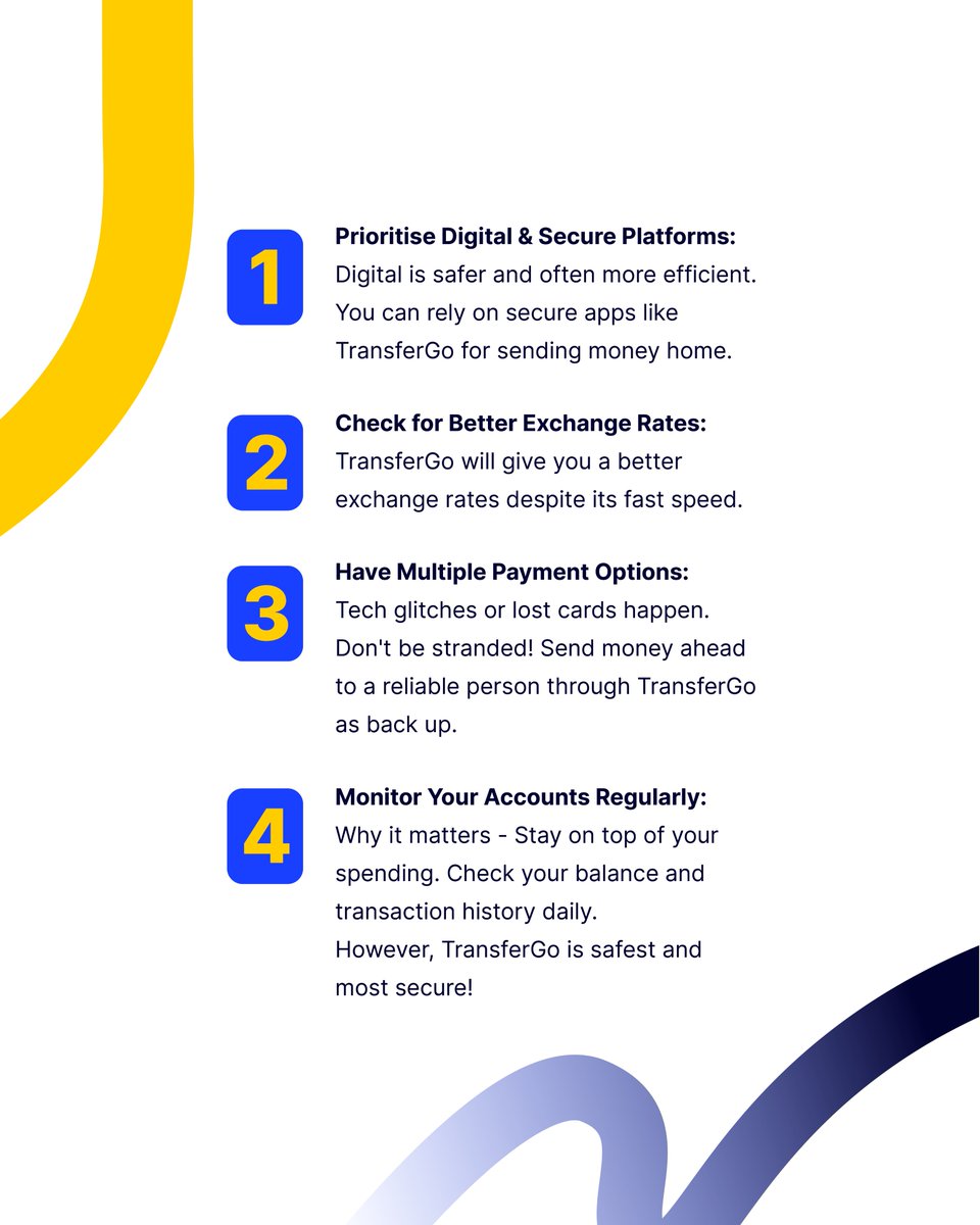 TransferGoAfric's tweet photo. Don't let international payments stress you out!
Navigating money abroad during peak season is easy with our top tips. Swipe to make your trip smoother and your money safer!
#TravelTips #InternationalPayments #SummerTravel #MoneySmart #TransferGo #TravelSeason https://t.co/7nPY8sonSW