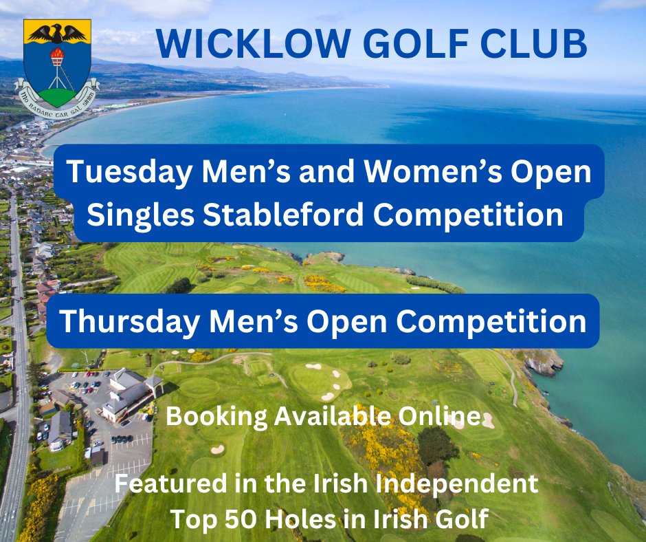 ⛳ Stunning sea views &amp; great golf await at Wicklow Golf Club!
👕 Men’s &amp; Women’s Opens – Tuesdays
👕 Men’s Opens – Thursdays
Visitors welcome — book now: bit.ly/4kfg3qg

#WicklowGolf #OpenCompetition #GolfWithAView 🌊