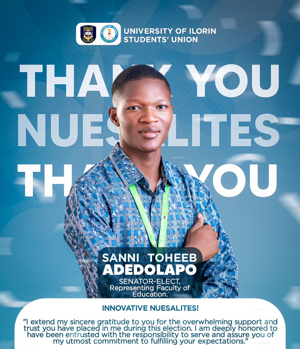 AdedolapoSTA's tweet image. THANK YOU NUESALITES!🏆❤
God did; Nuesalites did!
I am deeply honored to have been entrusted with the responsibility to serve and i assure you of my utmost commitment to fulfilling your expectations.
LET'S BEGIN!🤝✅
@NUESAUPDATE
@UnilorinNGR