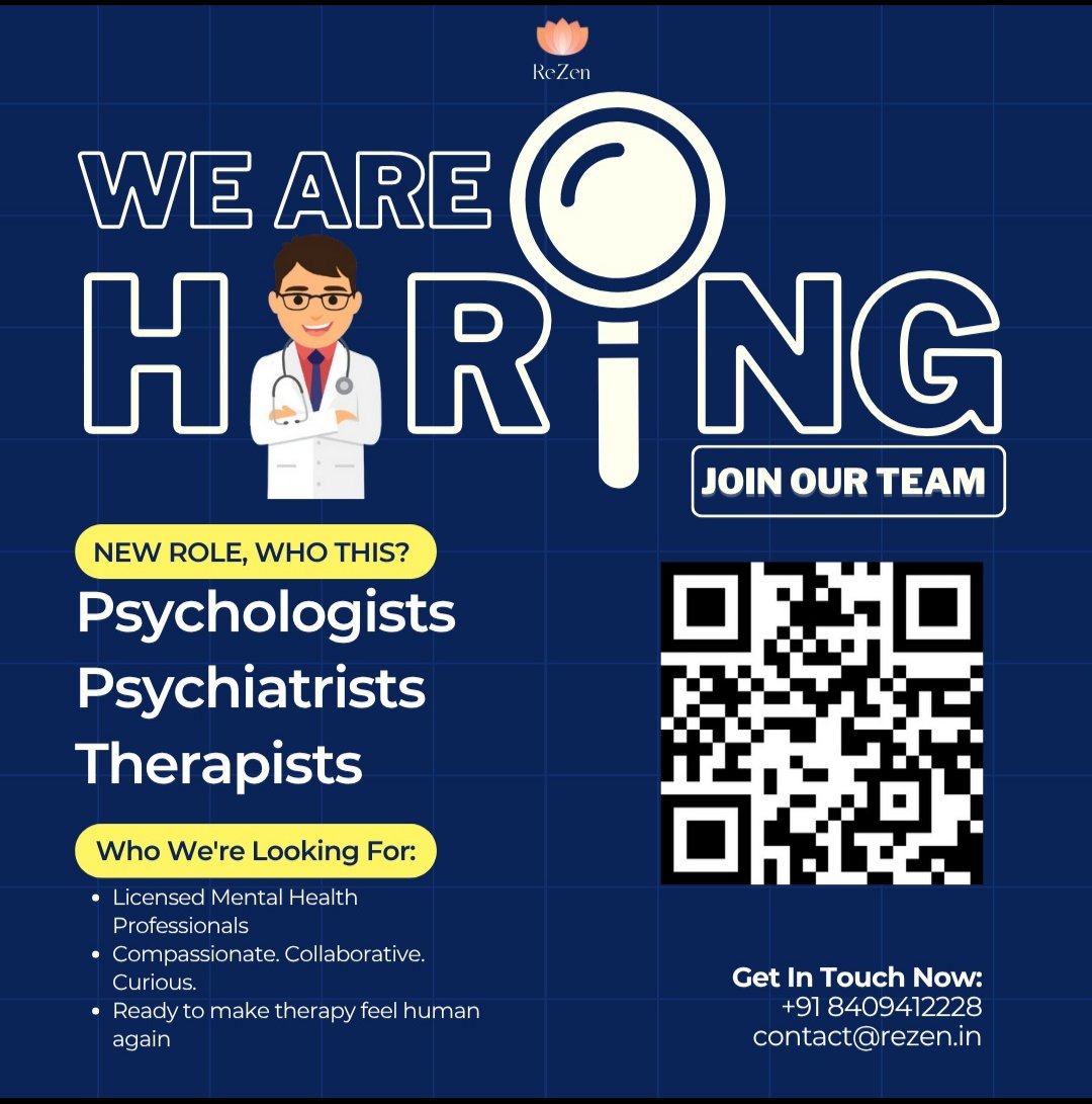 ReZen_in's tweet photo. We’re hiring: Psychologists, Psychiatrists &amp; Therapists 💬
If healing minds is your calling—ReZen is your home.
Flexible. Impactful. Purpose-led.
Apply here 👉 https://t.co/f2E8f0iROL
#mentalhealthjobs #therapycareers https://t.co/CJbYnZN0zJ