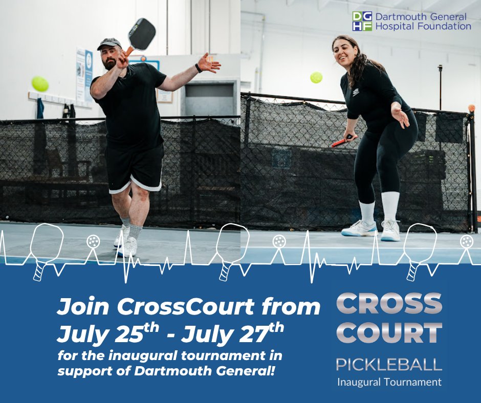 Announcing a new event for our sporty followers, or people who just love Pickleball! CrossCourt Pickleball is holding an Inaugural Tournament in support of the Dartmouth General Hospital Foundation!

To sign-up, visit ow.ly/CXIf50Wn6ri and click "Register Here!"