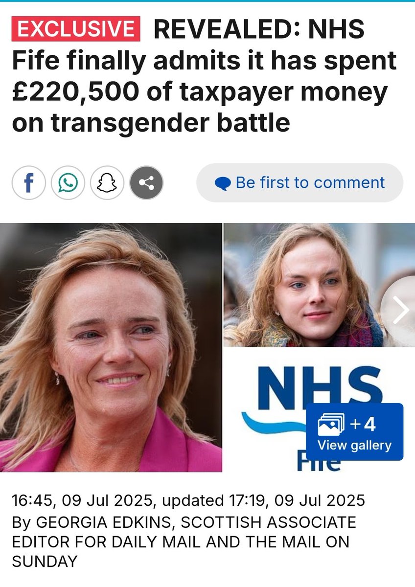 NHS Fife finally admits it has spent £220,500 of taxpayer money on transgender battle.
Embattled health board has admitted it has so far forked out 100s of thousands of £s public money defending itself &amp; trans Dr during landmark employment tribunal.
dailymail.co.uk/news/article-1…