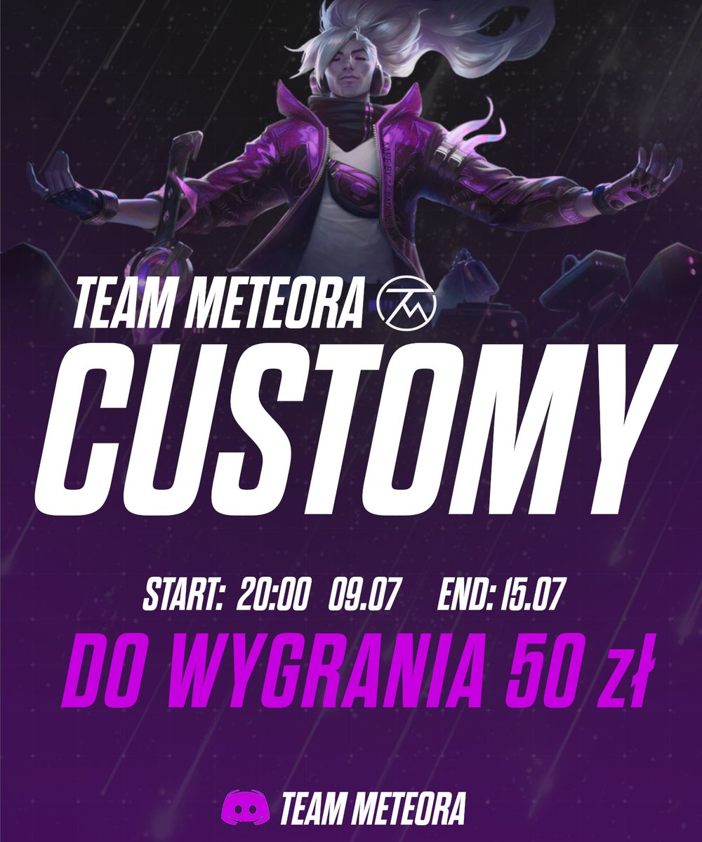 Już o 20.00 rozpoczynamy nowy event na naszym dc!
1. Wchodzicie na nasze dc: discord.gg/6FpXADBvvE
2. Wchodzicie w queue  na kanale┇🤝customy🤝┇.
3. Finałowego dnia odbieracie swoje 50 dyszek za zajęcie 1. miejsca w tabeli!
Zapraszamy każdego z podziemia lolowego!