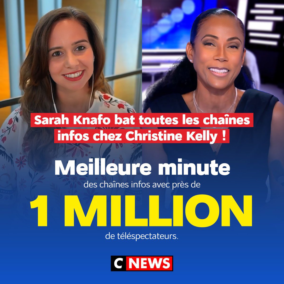 🔴 Sarah Knafo bat toutes les chaînes infos chez Christine Kelly !

📈 Meilleure minute avec près d’un million de téléspectateurs.

Regardez son entretien : youtu.be/AEHxdWnV40w?si…