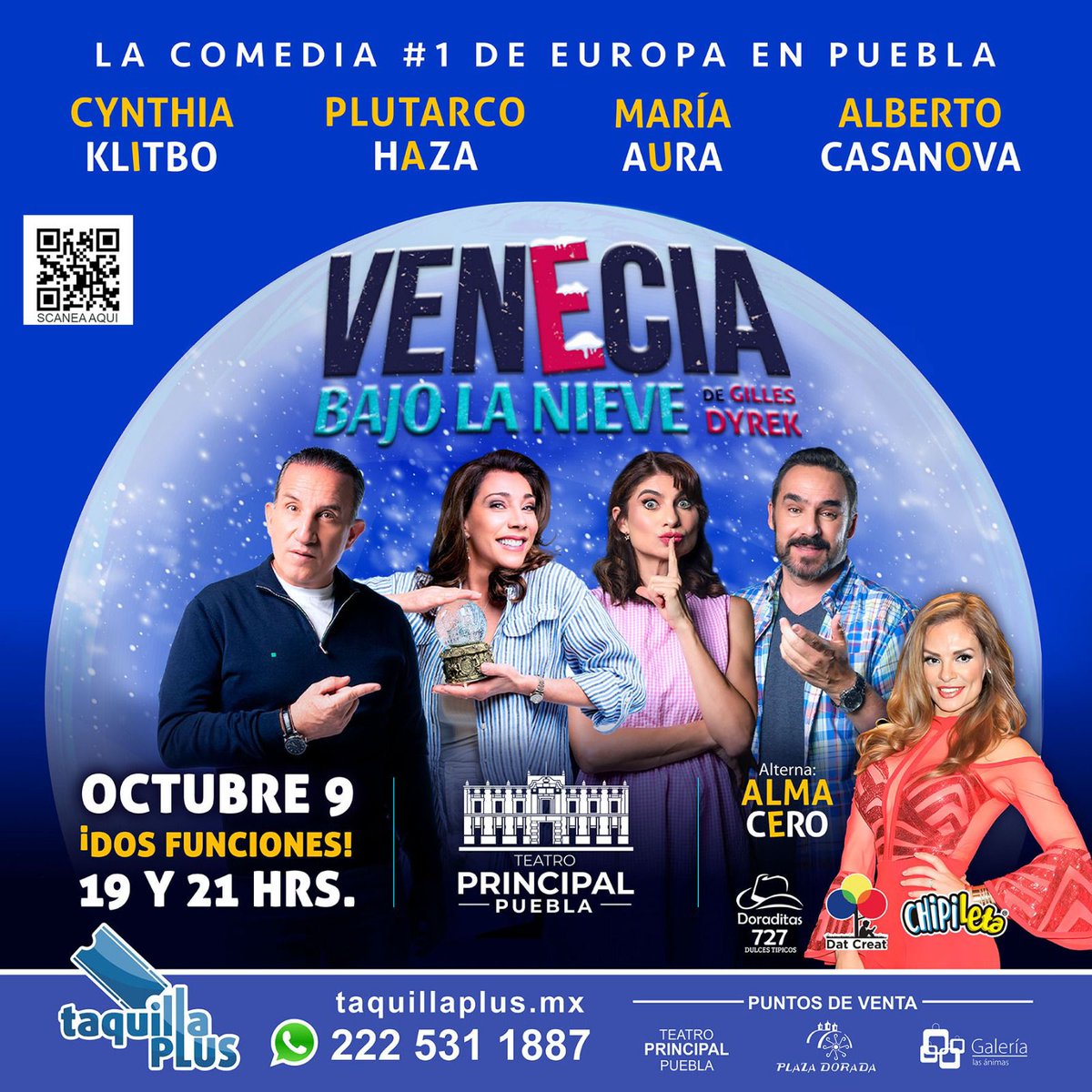 🌐𝕸𝖚𝖓𝖉𝖔 𝕽𝖊𝖉 𝕹𝖔𝖙𝖎𝖈𝖎𝖆𝖘 (@mundorednoticia) on Twitter photo ¡La #Comedia del año está aquí!
Venecia Bajo la Nieve en el <a href="/TPrincipalPue/">Teatro Principal Puebla</a>
📅9 de octubre
2 funciones (19 y 21 hrs)
🌟Elenco estelar:
Cynthia Klitbo
Plutarco Haza
Maria Aura
Alberto Casanova
Alma Cero.
⬇️Compra tus boletos en
#TaquillaPlus
📱2225311887
#REDNOTICIAS #Puebla ¡La #Comedia del año está aquí!
Venecia Bajo la Nieve en el <a href="/TPrincipalPue/">Teatro Principal Puebla</a>
📅9 de octubre
2 funciones (19 y 21 hrs)
🌟Elenco estelar:
Cynthia Klitbo
Plutarco Haza
Maria Aura
Alberto Casanova
Alma Cero.
⬇️Compra tus boletos en
#TaquillaPlus
📱2225311887
#REDNOTICIAS #Puebla