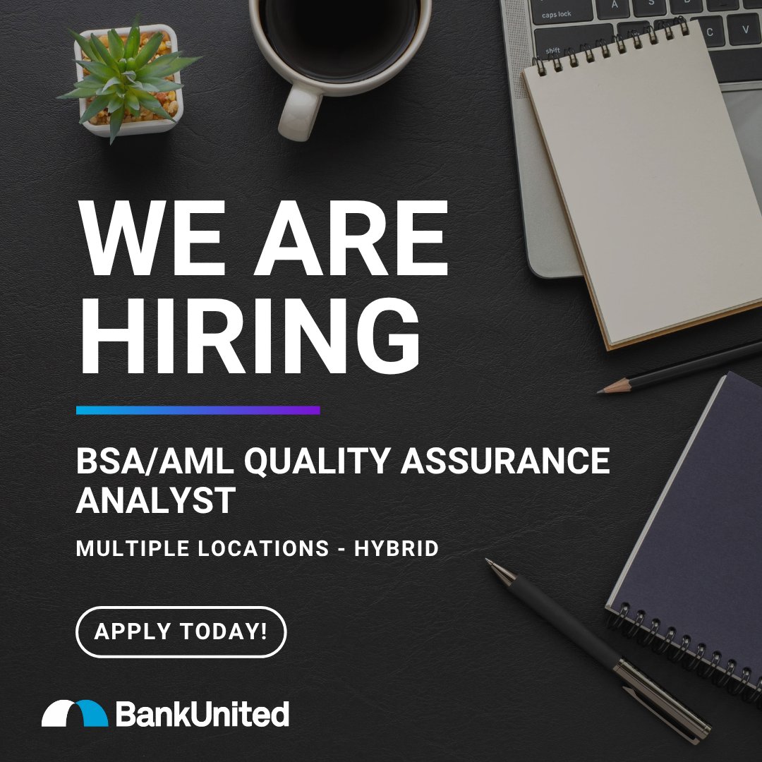 #WorkWithUsWednesday 📣 Looking for a new career? We're hiring at BankUnited! Join a collaborative team and grow your career 📈. Apply today! bit.ly/43zgVkz 

#WeAreHiring #NowHiring #CareerOpportunities #BankUnited #JoinOurTeam #JobSearch