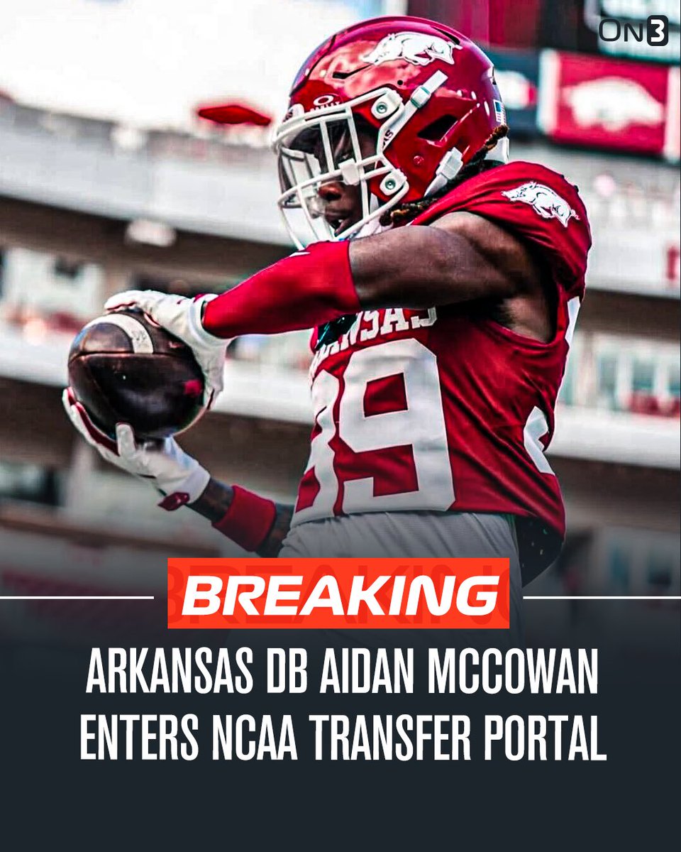 NEW: Arkansas DB Aidan McCowan has entered the NCAA transfer portal, <a href="/PeteNakos_/">Pete Nakos</a> reports.

on3.com/college/arkans…