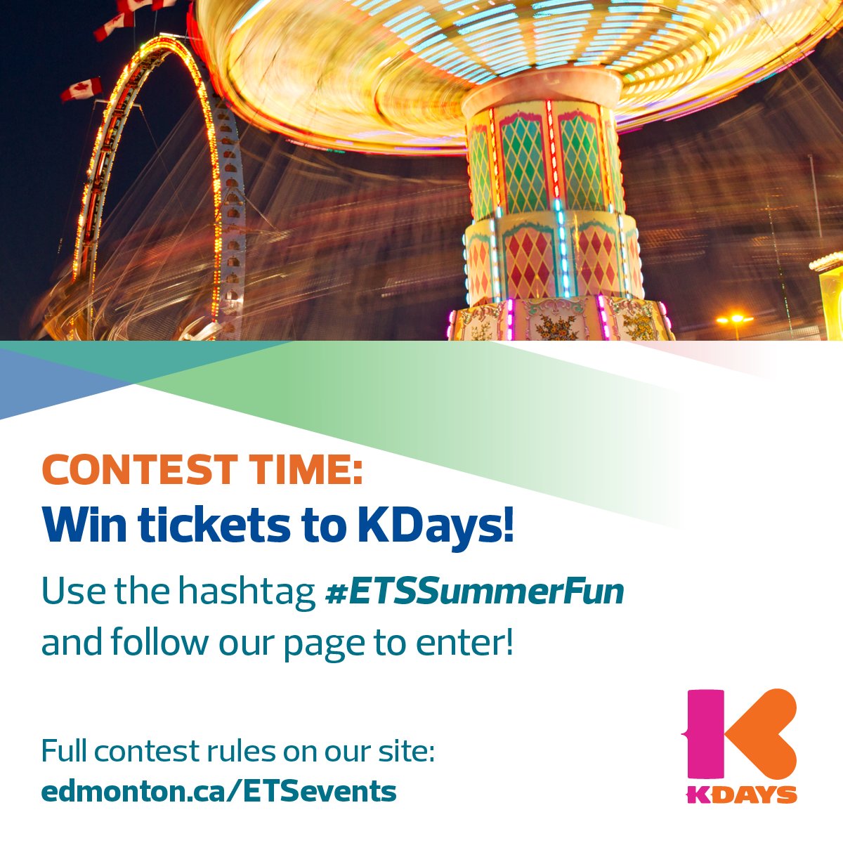 takeETSalert's tweet photo. Contest time! Enter to win one of 18 prizes from @TasteofEdm or @kdaysyeg
Let us know what you’re most excited for at these events. Use #YegTransit + #ETSSummerFun & follow us for the chance to win! Contest ends 11:59pm, July 13. T&Cs/prize info: https://t.co/Zdloaura4s https://t.co/mgCT0JcvAi