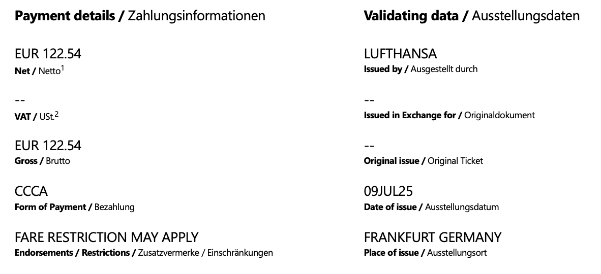 ognibeni's tweet photo. @Lufthansa_DE Here we go again. Ja, es ist ein innerdeutscher Flug. Und nein, auf dem Passenger Receipt ist keine Mwst ausgewiesen.

Nein? Doch! Ohh!

Oder habe ich was übersehen: https://t.co/9z05RMXfaw