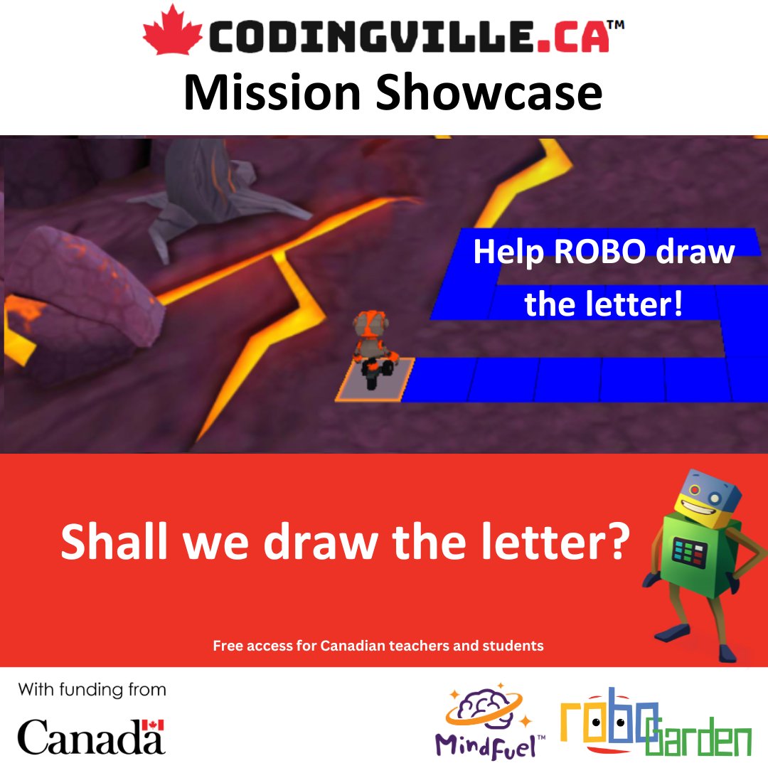 In this From Blocks to JavaScript mission, stop and draw the letter S on the ground to record that ROBO passed through the path! Give it a try by clicking the link:

codingville.ca