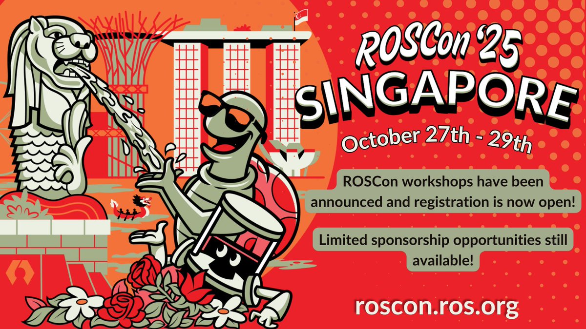 ROSCon 2025 registration is now open! 

We've got 9 workshops for you to choose from:

🔧 ros2_control: Master writing hardware drivers for your robots.

🤝 Isaac Sim: Create large-scale, multi-robot simulations.

🚁 Aerial Robotics: Control drones with ROS 2 and PX4.

⬇️⬇️⬇️