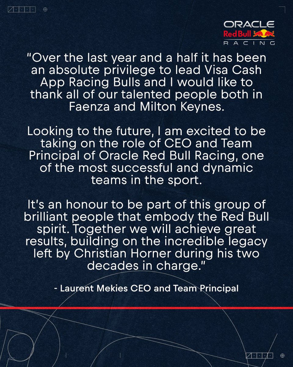 The Team can confirm that Laurent Mekies has been appointed to the role of CEO and Team Principal of the Team with immediate effect 🤝