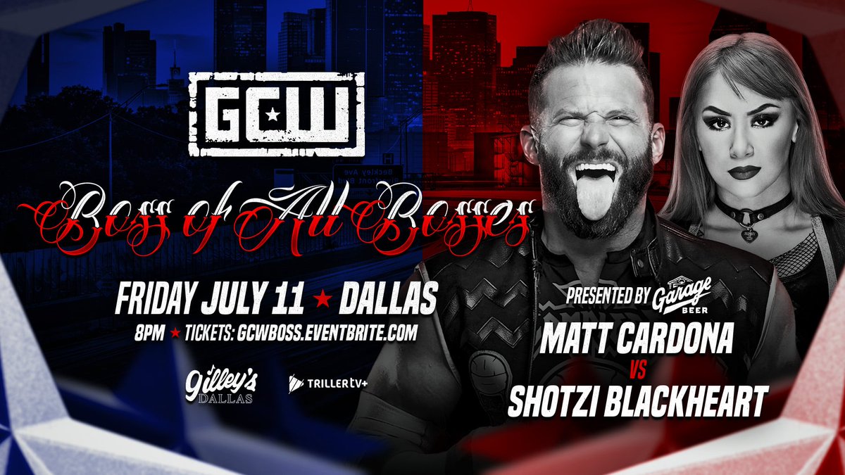 Breaking:

Following the release of the new <a href="/drinkgaragebeer/">Garage Beer</a> commercial, this Friday's matchup of INDY GOD'S will now be presented by &amp; contested under GARAGE BEER rules:

"The Indy God"
MATT CARDONA
vs
"The Indy God"
SHOTZI BLACKHEART

Watch LIVE on <a href="/Triller_TV/">TrillerTV</a>+
Fri 8PM - Dallas