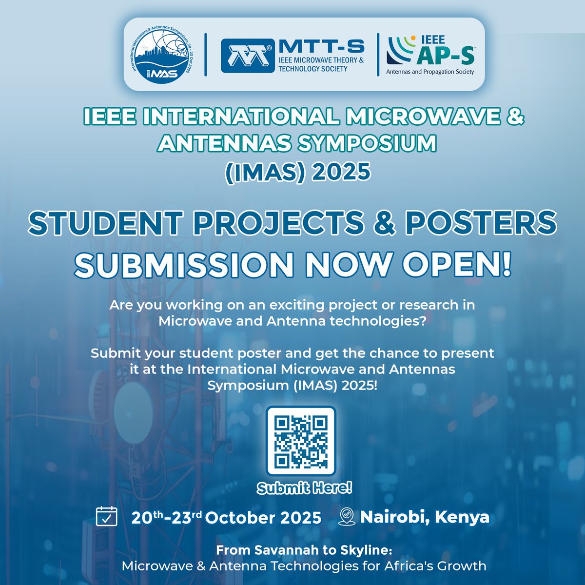 🚀 Got groundbreaking Microwave/Antenna research? Present it at #IMAS2025!
Student Poster Submissions OPEN for IEEE's symposium in Nairobi, Kenya (Oct 20-23).
Shape Africa's tech future: "From Savannah to Skyline" 🌍📡
Submit now 👉
#IEEE #Antennas #Microwave #Engineering