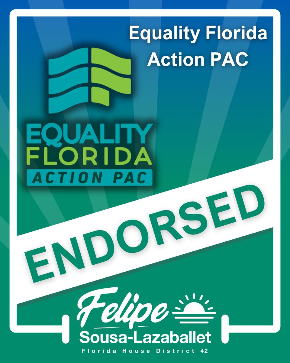FelipeForFL's tweet photo. “Equality Florida Action PAC is proud to endorse Felipe Sousa-Lazaballet in the race for Florida House District 42. In a moment of unprecedented attacks against both immigrant and LGBTQ+ communities, Felipe has stepped forward as the leader we need. His long record of public service in local government and the nonprofit sector only enhances his experiences as a leader in the fights for LGBTQ+ and immigrant justice. Equality Florida Action PAC is declaring this a top priority race in 2026 because we know it’s time to grow the LGBTQ caucus in the Florida Capitol and to elect Florida’s first ‘Dreamer’ lawmaker.”
- Equality Florida Senior Political Director Joe Saunders