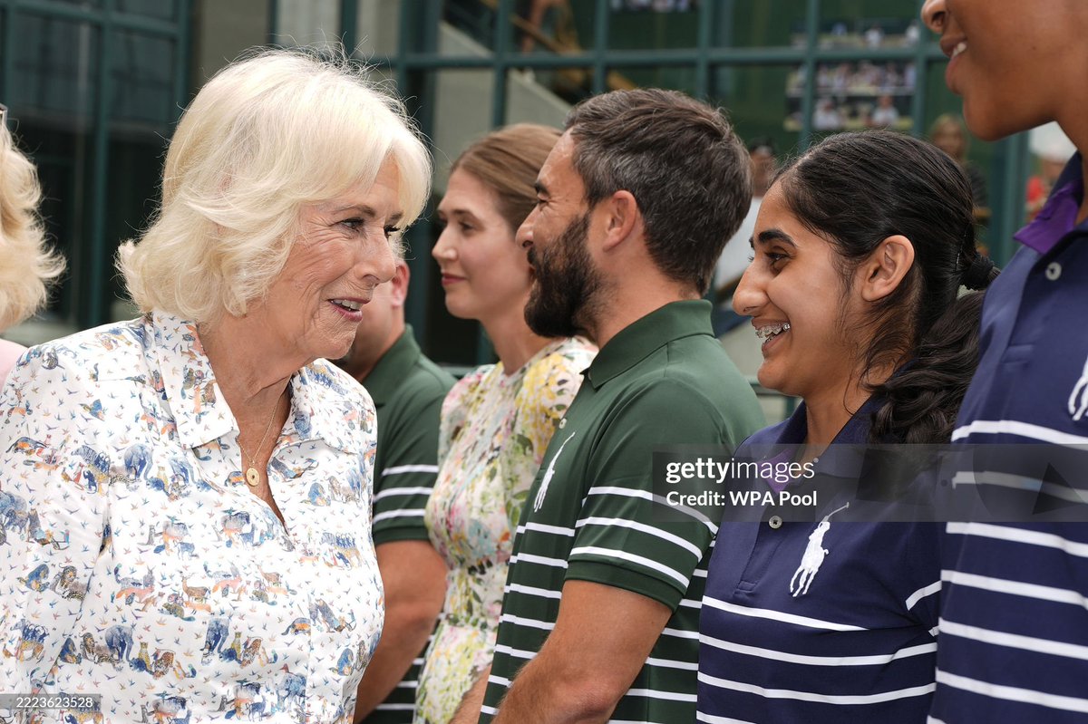 📰  [At Wimbledon] Queen Camilla met 15-year-old ball boy Karsten (left), from Harris Academy Merton, and 15-year-old ball girl Noreen (right), from the Tiffin Girls’ School, Kingston.

Karsten said he was “really starstruck” to meet the Queen, adding: “I’ve never been in a