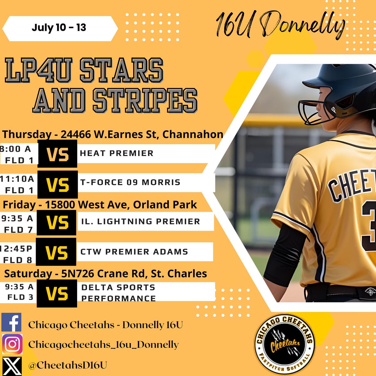 ChicagoCheetahsDonnelly (@cheetahsd16u) on Twitter photo We are local this week, come check us out! <a href="/BoDomeBville/">Bo Dome Bensenville</a> <a href="/ChicagoCheetahs/">Chicago Cheetahs</a> <a href="/CoastRecruits/">Coast 2 Coast Recruits</a> <a href="/d1fastpitch1/">D1 Fastpitch</a> <a href="/tagupSoftball/">tagup</a> We are local this week, come check us out! <a href="/BoDomeBville/">Bo Dome Bensenville</a> <a href="/ChicagoCheetahs/">Chicago Cheetahs</a> <a href="/CoastRecruits/">Coast 2 Coast Recruits</a> <a href="/d1fastpitch1/">D1 Fastpitch</a> <a href="/tagupSoftball/">tagup</a>
