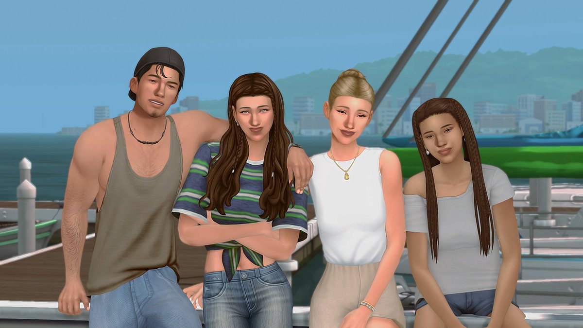 SimularSimmer's tweet image. Willow and her friend group catching a vibe near the local marina. 🌞
#TheSims #ShowUsYourSims