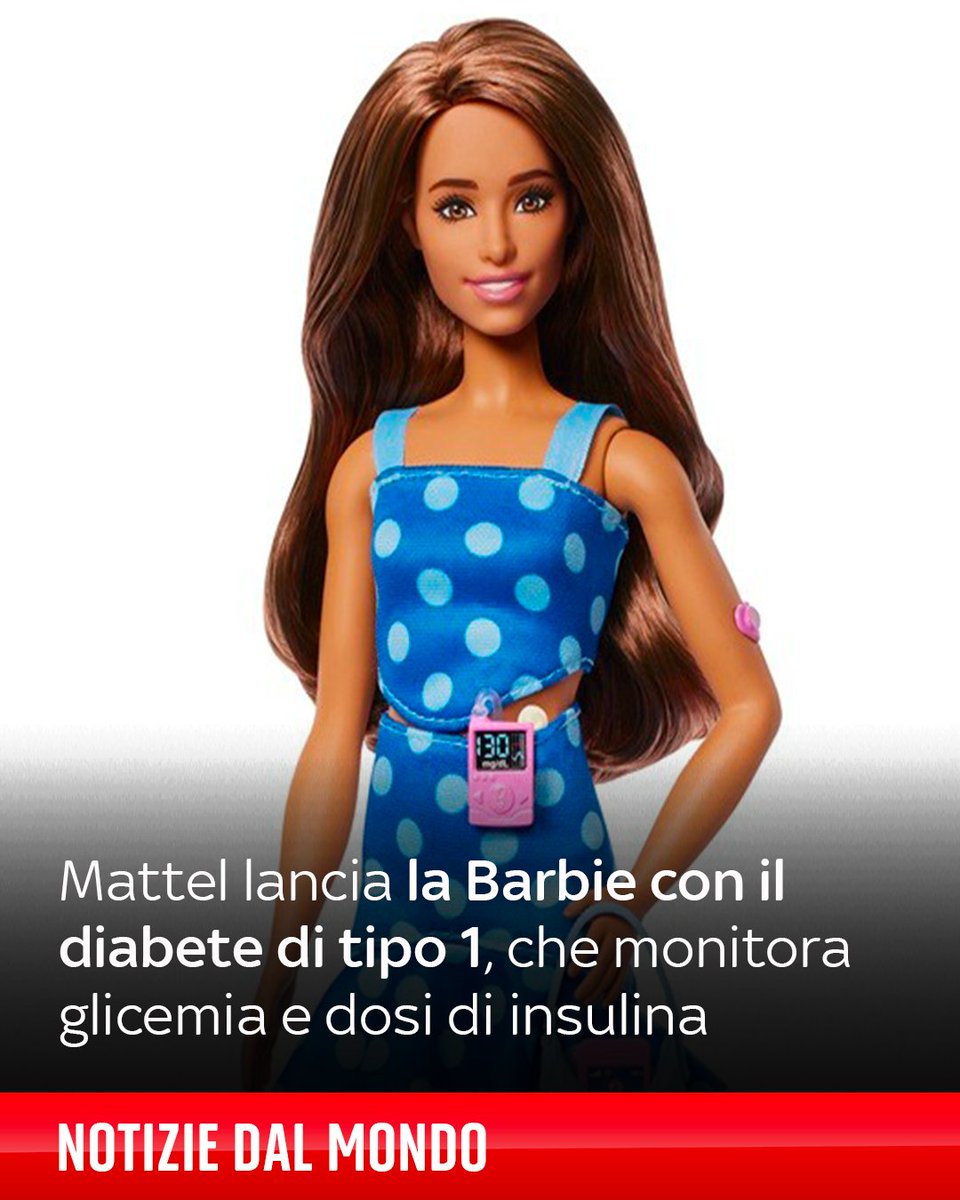 SkyTG24's tweet photo. Mattel lancia la Barbie con il diabete di tipo 1, che monitora glicemia e dosi di insulina ➡️  https://t.co/34sidtWlYt https://t.co/lDjRjHPxxF