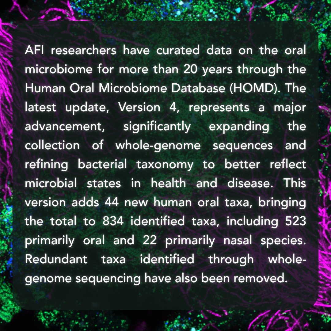 ForsythResearch's tweet image. Scientists at AFI, including Jessica Mark Welch, Ph.D., Tsute “George” Chen, Ph.D., Susan Weir, Ph.D., Susan Yost, and Tina Yaskell, along with external collaborators, have recently completed an update to the Human Oral Microbiome Database.
Learn more: forsyth.org/ada-forsyth-an…